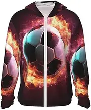 [RLDOBOFE] Women's UPF 50+ Sun Protection Hoodie Lightweight Jackets Shirt Fire Soccer Ball Long Sleeve Sun Shirts