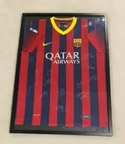 2013 to 2014 team signed Barcelona framed jersey