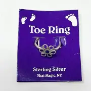 925 Sterling Silver Crystal Daisy Band Loop Flower Toe Ring Adjustable Blue Ston