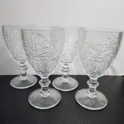 Fiddle + Fern Wine Water Goblets Embossed Glass Set Of 4
