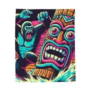 Velveteen Plush Blanket Vintage Comic Book Gorilla Tiki