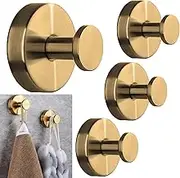 4Pcs Suction Cup Hooks,2025 Upgrade Adhesive Hooks,Stainless Steel Waterproof Shower Suction Hanger Wall Hooks for Shower Bathroom Hanging Towels,Mirrors,Robe,Glass Door,Window Hooks (4, Gold)