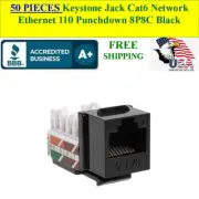 50 JACKS RJ45 Keystone Jack Cat6 Network Ethernet 110 Punchdown Black T568A B