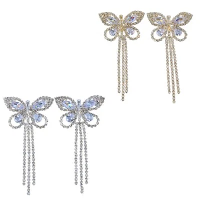 Womens Alloy Rhinestones Tassels Butterfly Chest Chain Nipple Covers for Parties