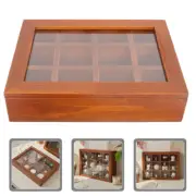 Wooden Jewelry Storage Case with Clear Lid Multi-grid Jewelry Box Vintage