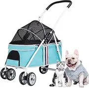 Dog Strollers for Small Dogs Within 20kg, Zipperless Entry Pet Stroller for Cats/Dogs, Travel Stroller Cat Carriage Carrier Dog Prams Pushchairs with Adjustable Awning(Blue)