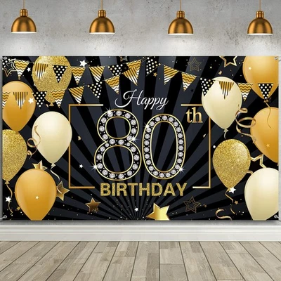 Blulu Happy 80th Birthday Backdrop Banner Extra Large 80th Birthday Party Dec...