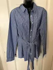NWT $70 TOMMY HILFIGER BLOUSE SHIRT XL L STRIPE BLUE WHITE TIE FRONT TOP BLOUSE