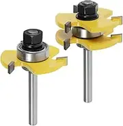 2Pcs Router Bits Set 1/4inch Shank Tongue Groove Router Bit Tool Set Wood Milling Cutter Solid Hardened Steel 3 Teeth T Shape Router Cutters Set for Plywood Chipboard