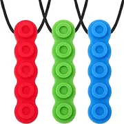 Panny & Mody Australian Local Manufacturer Sensory Chew Necklaces Chewable Jewellery for Boys and Girls(3 Pack), Silicone Chain Pendant Chewy Sticks ADHD Autism Chewing Toys Set for Kids Oral Sensory Motor Aids (Red,Green,Blue)