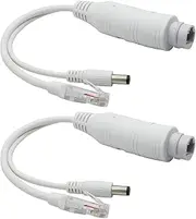 ANVISION 2-Pack Active 48V to 12V Waterproof PoE Splitter, IEEE 802.3af Compliant 10/100Mbps IP Camera AP Voip Phone and More, White