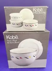 New Set of 4 Vtg Kobe Enamel Metal Nesting Mixing Serving Bowls Tulips SALE!