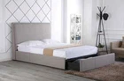 Riley Queen Bed - Fully Upholstered in Charcoal Fabric - Bed End Drawers