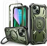 Lanhiem for iPhone 14 Case/iPhone 13 Case with 2 Pack Tempered Glass, Shockproof Military-Grade Protection, Magnetic Kickstand Phone Case for iPhone 14/13, Green