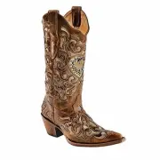 CORRAL Women's Sand Maipo Crystal Heart Pointed Toe Cowgirl Boots C1151