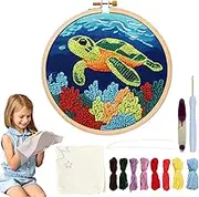 ​Punch Needle Kit – Turtle Pattern Embroidery Set with Pre-Printed Fabric, Adjustable Punch Needle Tool, Yarn, and Hoop | Complete Crafting Supplies for Beginners, Adults, and Kids, Ideal for Art