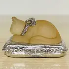 Estee Lauder Pleasures Solid Perfume Yellow Cat Silver Compact New 2504M