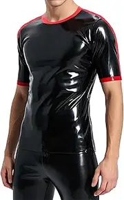 GREEFEI Latex Rubber Short Sleeve for Men, Black and Red Latex Top, Short Sleeves, Masquerade Ball, Cosplay Costumes, Black