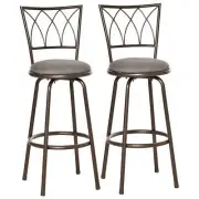 Set of 2 Bar Chairs Swivel Armless Upholstered Metal Frame Barstools with Backre