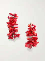 [Dries Van Noten] Dries Van Noten - Silver-tone Beaded Earrings - Red - One size One size Red