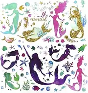 Pinenjoy Mermaid Wall Decals Colorful Sea Creatures Wall Sticker Removable Self-Adhesive Vinyl DIY Wall Decor for Girls Kids Bedroom Bathroom Living Room