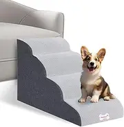 Dog Stairs Dog Ramp 4 Steps 50 cm High, Pet Stairs for Sofa Bed Made of High Density Sponge, Cat Stairs with Removable Washable Cover and Non-Slip Base