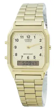 Casio Gold Tone Alarm Stopwatch Calendar AQ-230GA-9B Splash-Resist Mens Watch