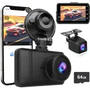 DashCam Front and Rear Dash Cam, 4K HD Dash Cam for Cars, Built-in WiFi, Nigh...