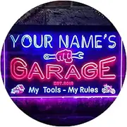 Personalized Your Name Est Year Theme Garage Man Cave Deco Dual Color LED Neon Sign Red & Blue 600 x 400mm st6s64-pp1-tm-rb