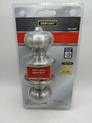 Defiant Keyed Entry Doorknob Hartford Satin Nickel Finish w/ 2 Keys
