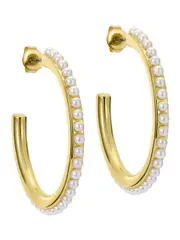 Ted Baker Gold Tone Peraa: Medium Pearl Hoop Earrings (F08508) | $92