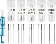 50pcs Sewing Machine Needles Assorted Universal Hax1 65/9 75/11 90/14 100/16 110/18 with a Needle Threader for Bernina Kenmore Singer Brother Janome Schmetz