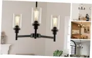 3 Lights Black Chandeliers for Dining Room Light Fixture Over Table, Entryway