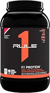 Rule1 R1 100% Whey Protein Isolate and Hydrolysate Protein Powder 1.98 lb, Strawberries & Creme (30 Servings)