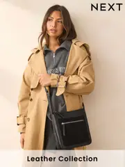Black Leather Pocket Messenger Bag (N77232) | $71