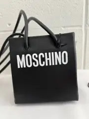 SS21 Moschino Couture Jeremy Scott Black Leather Mini Shopper Shoulder Bag Logo