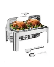 Roll Top Chafing Dish Buffet Set, 9QT Stainless Steel Chafer with 2 Half Size...