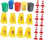 COMNESTBI 25Pcs Traffic Signal Playset Road Signs Traffic Cone for Learning Includes Traffic Signs Cones Trash Can for Educational Fun