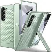 [NINKI] Hinged Case for Samsung Galaxy Z Fold 6 Case with Kickstand, 3D Geometric Hinge Case for Samsung Z Fold 6 Case with Screen Protector Z Fold6 Phone Case for Galaxy Z Fold 5 5g Case Mint Green