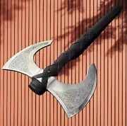 Forest Hunting 42” Two Handed Large Axe Gift Forged Carbon Steel Viking Double Head Axe with Rose Wood Shaft, Wood Cutting, Viking Bearded Camping Axe,annivarsary Gift - (Axe-503)
