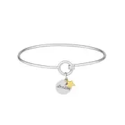 Bangle Bracelet with Engraved Dream Tag and 14k Gold Star Charm Sterling Silver