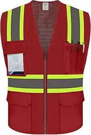 [Uno Mejor] Safety Vest Pockets and Zipper, Mesh High Visibility Reflective Work Vest, ANSI Compliant