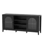 Artiss Buffet Sideboard Shelves Double Doors - Black glass,linen,paper Sideboard