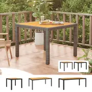 Solid Wood Acacia Garden Table Poly Rattan Desk Black/Grey Multi Sizes vidaXL