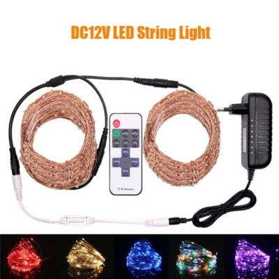 12V 10M 50M 100M Led Fairy string light copper wire Line with Power and Remote