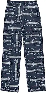 [ZZXXB] Retro Guitar Print Boys Long Pants Soft Trousers Elastic Waist Kids Lounge Bottoms with Pockets S-XL