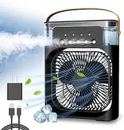 NTMY Personal Air Cooler, Portable Air Conditioner Fan, Mini Evaporative Cooler with 7 Colors LED Light, 1/2/3 H Timer, 3 Wind Speeds and 3 Spray Modes for Your Desk, Nightstand, or Coffee Table