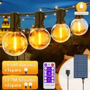 Solar String Lights Outdoor G40 Patio Lights,USB Recharger, 8Light Mode ,