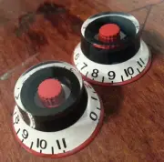 2 Guitar Top Hat volume/tone knobs 0-11.White/Red/Black. JAT CUSTOM GUITAR PARTS