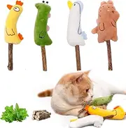 Petelligent 4-Piece Catnip Toys with Valerian Stick Catnip Toys with Various Cute Animal Styles, Plush Cat Toys for Indoor Cats, Cat Chew Toys Kitten Toys